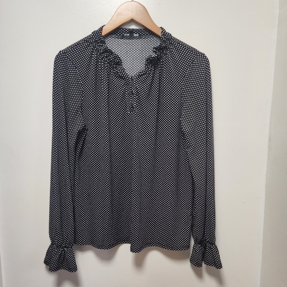 Adrianna Papell- Black & White Polka Dot Blouse with flare sleeve